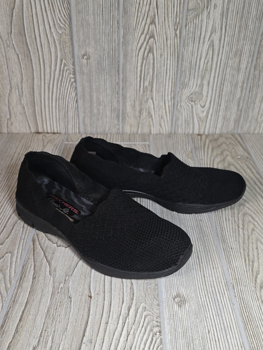 Skechers Seager Stat Flats Black Knit Womens Size 7